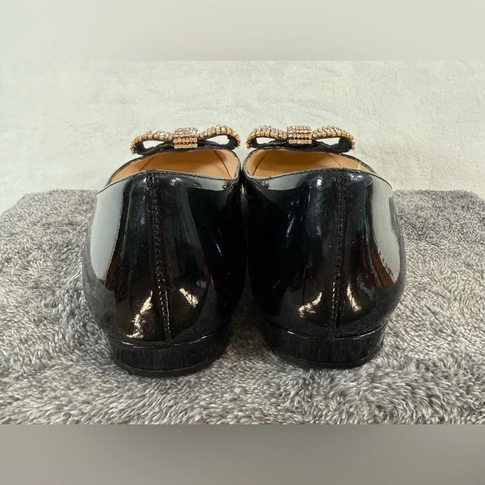 Kate Spade black patent bow rhinestone Block Heel Size 7.5